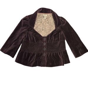 ANTHROPOLOGIE Elevenses Y2K‎ archive waxwing brown velvet peplum crop jacket 4